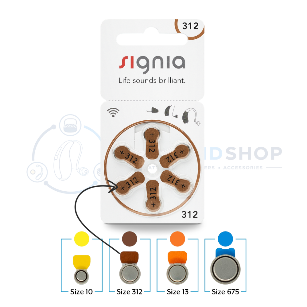 Signia Hearing Aid Batteries Size - 312 - (Compatible With: RIC, ITC, ITE & Other Size 312 Hearing Aids)