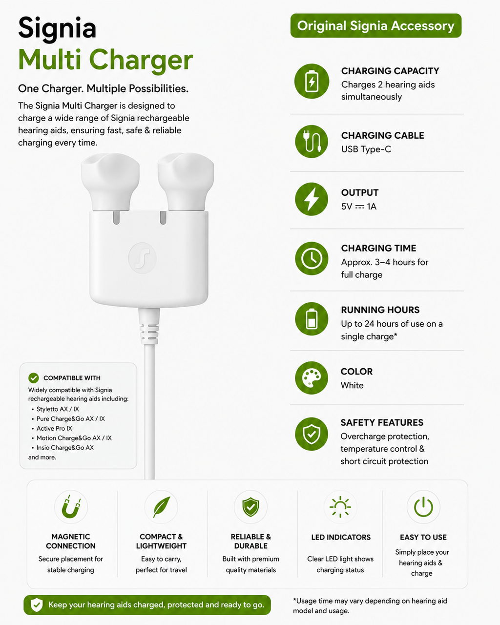Signia Multi Charger – Original Universal Hearing Aid Charger (USB-C)