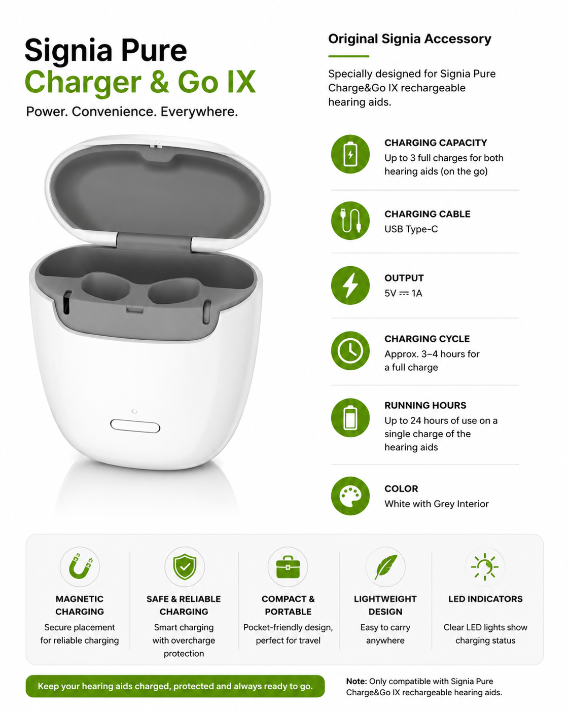 Signia Pure Charge&Go IX Charger – Original Portable Charging Case (USB-C)