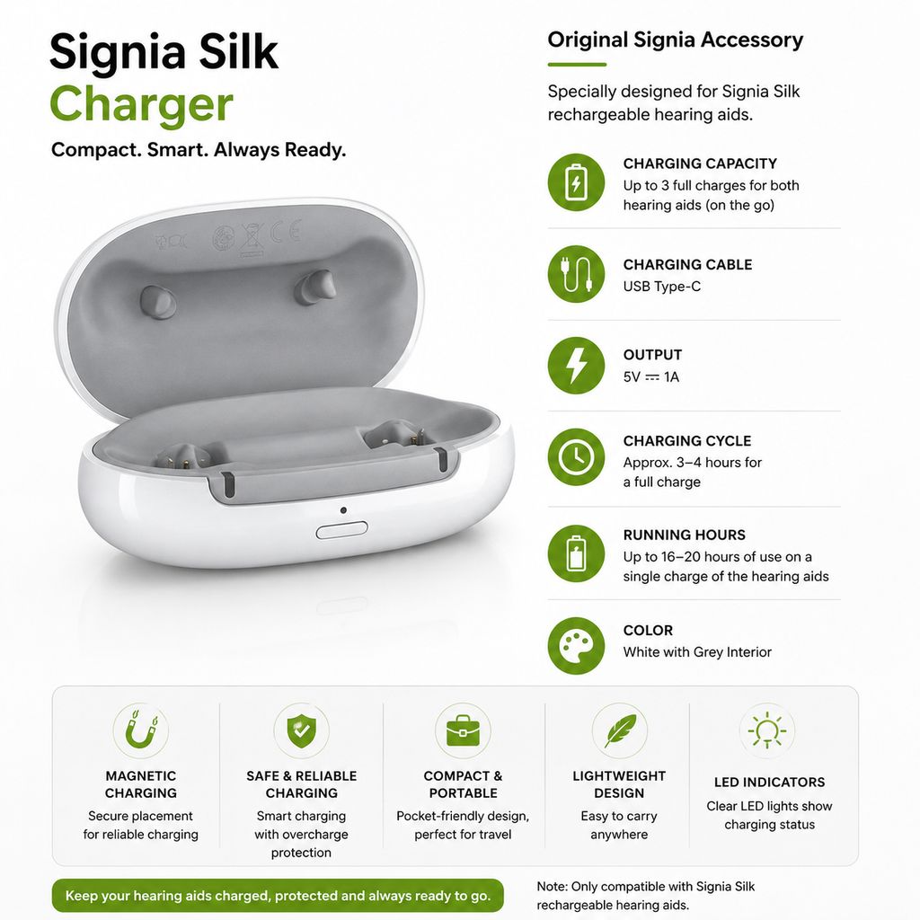 Signia Silk IX Charger – Original Portable Charging Case (USB-C)