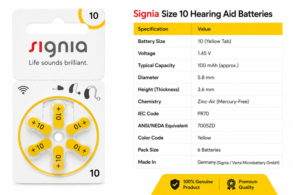 Signia Hearing Aid Batteries Size - 10 - (Compatible With: CIC, IIC & Other Size 10 Hearing Aids)